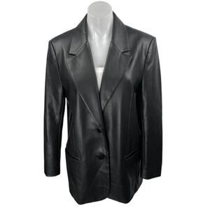 Zara Women's Black Faux Leather Vegan Long Sleeve Blazer Coat Jacket Size M